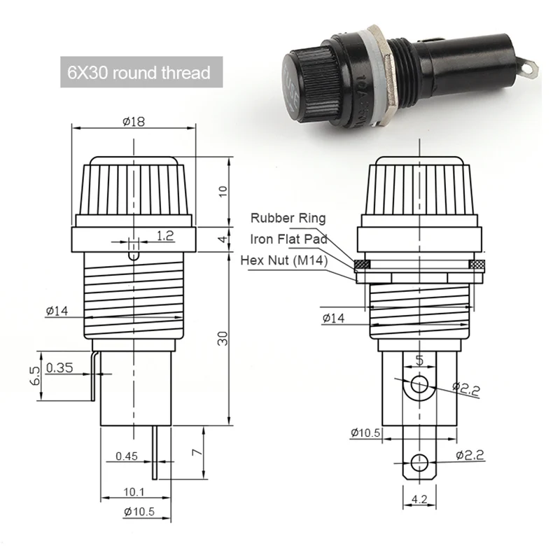 5/10pcs 5×20mm 6×30mm  250V AC Fuse holders Thread / Cross Black Bakelite Insurance Tube Socket Panel  Mount Fuse Socket Copper