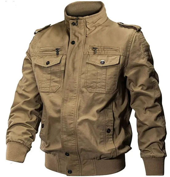 

Brown military uniform multi -pockets are suitable for storage, slim -fit jacket