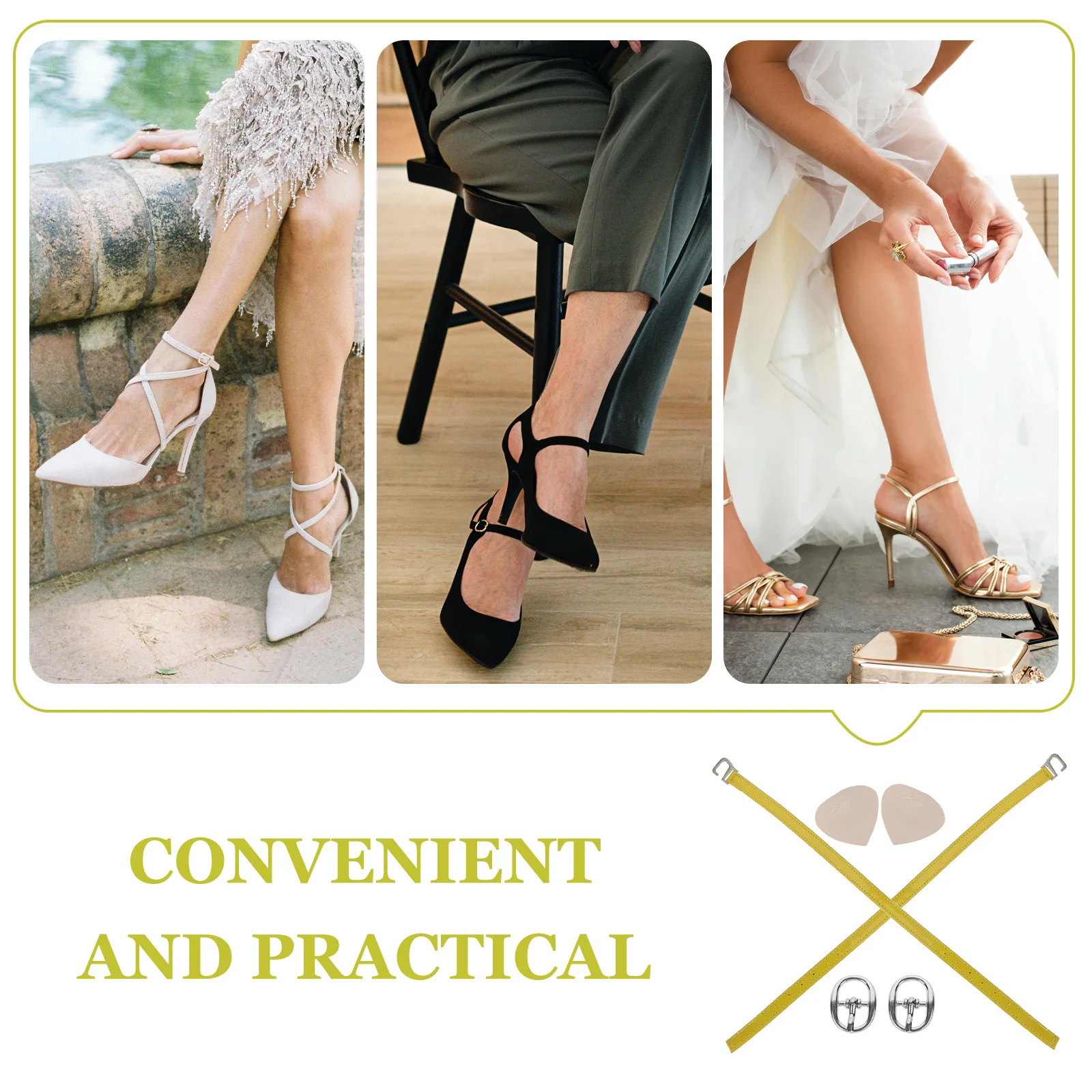 زوجان من أربطة الحذاء المضادة للسقوط، أوتار أحذية كسولة قوية، إكسسوارات مريحة بكعب عالٍ للنساء والفتيات والسيدات باللون الأصفر