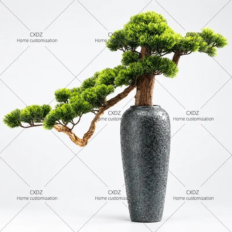 New Chinese Style Artificial Bonsai Pine Tree Vase Micro Landscape Home Decor Soft Ornament Lucky Entrance Decoration Opening