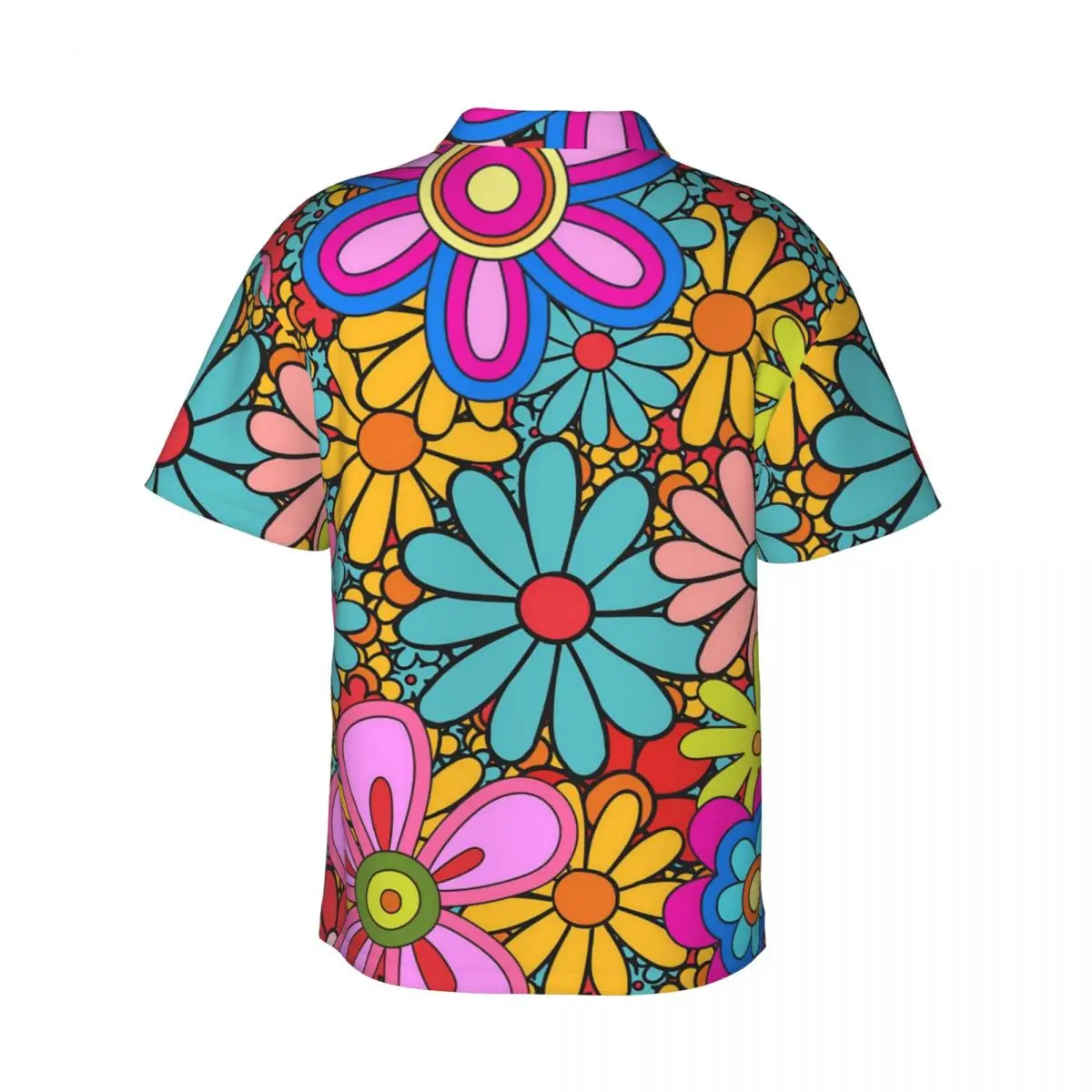 Retro Flower Power Summer Shirt Male Vacation 60s 70s Flora Casual Shirts Short Sleeve Y2K Funny Graphic Loose Oversized Blouses