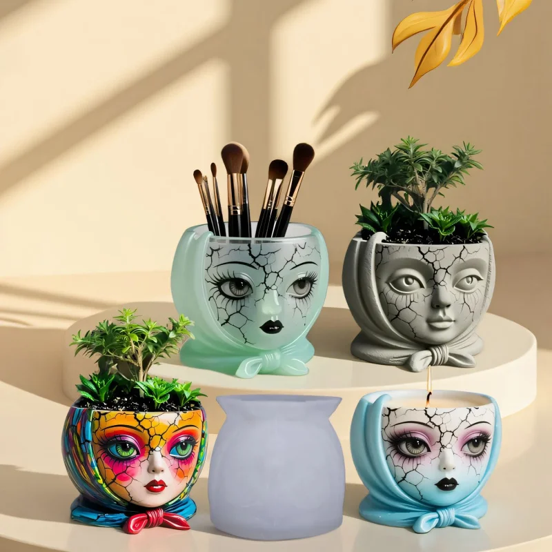 

Porcelain-Faced Figurine Aroma Cement Gypsum Cup Mold DIY Resin Storage Pot Planter Ornament Silicone Mold