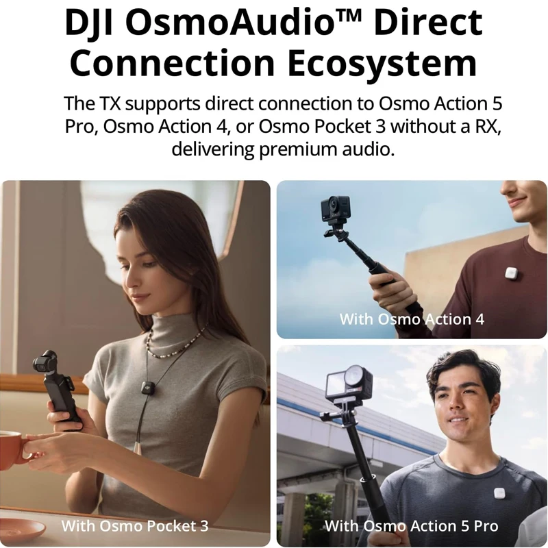 DJI Mic Mini Microfone Sem Fio, Cancelamento Inteligente de Ruído, Áudio de Alta Qualidade, 2 TX Plus 1 RX Plus Estojo de Carregamento