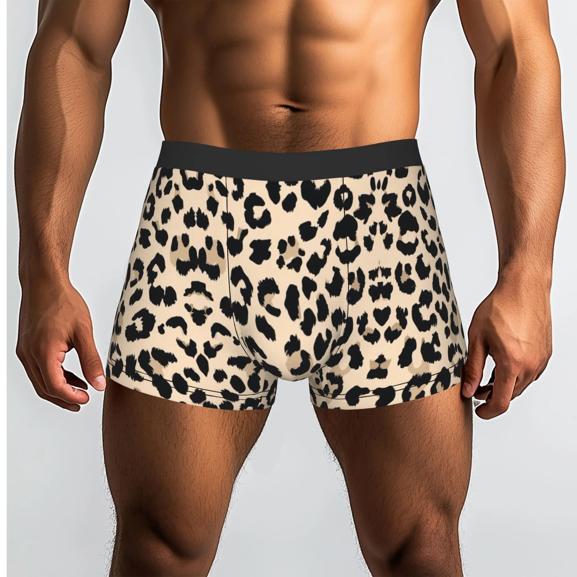 Light Beige Classic Leopard Skin Print  Underpants Breathbale Panties Male Underwear Comfortable Shorts Boxer Briefs