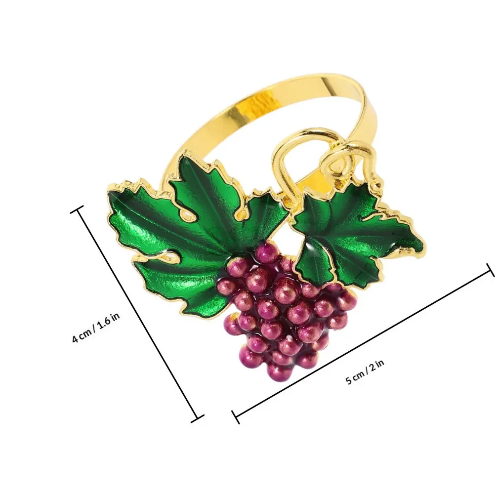 6Pcs Grape Napkin Rings Green Leaves Fruit Theme Metal Napkin Holders for Holiday Parties Family Gatherings Elegant Table Decor