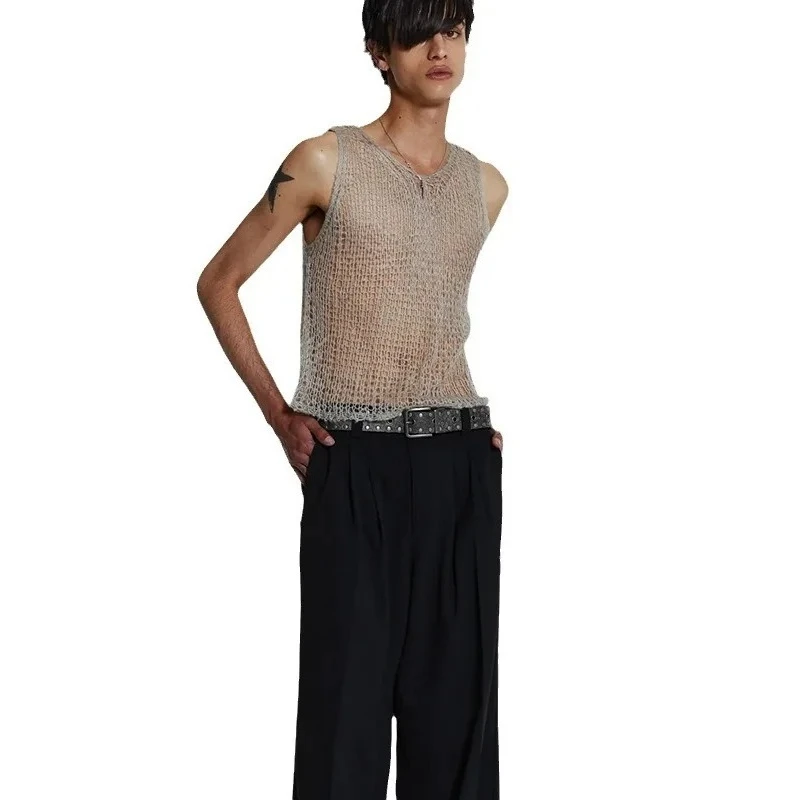 مثير الرجال سترة شخصية جوفاء سترة شفافة تصميم الأزياء الاتجاه الأعلى