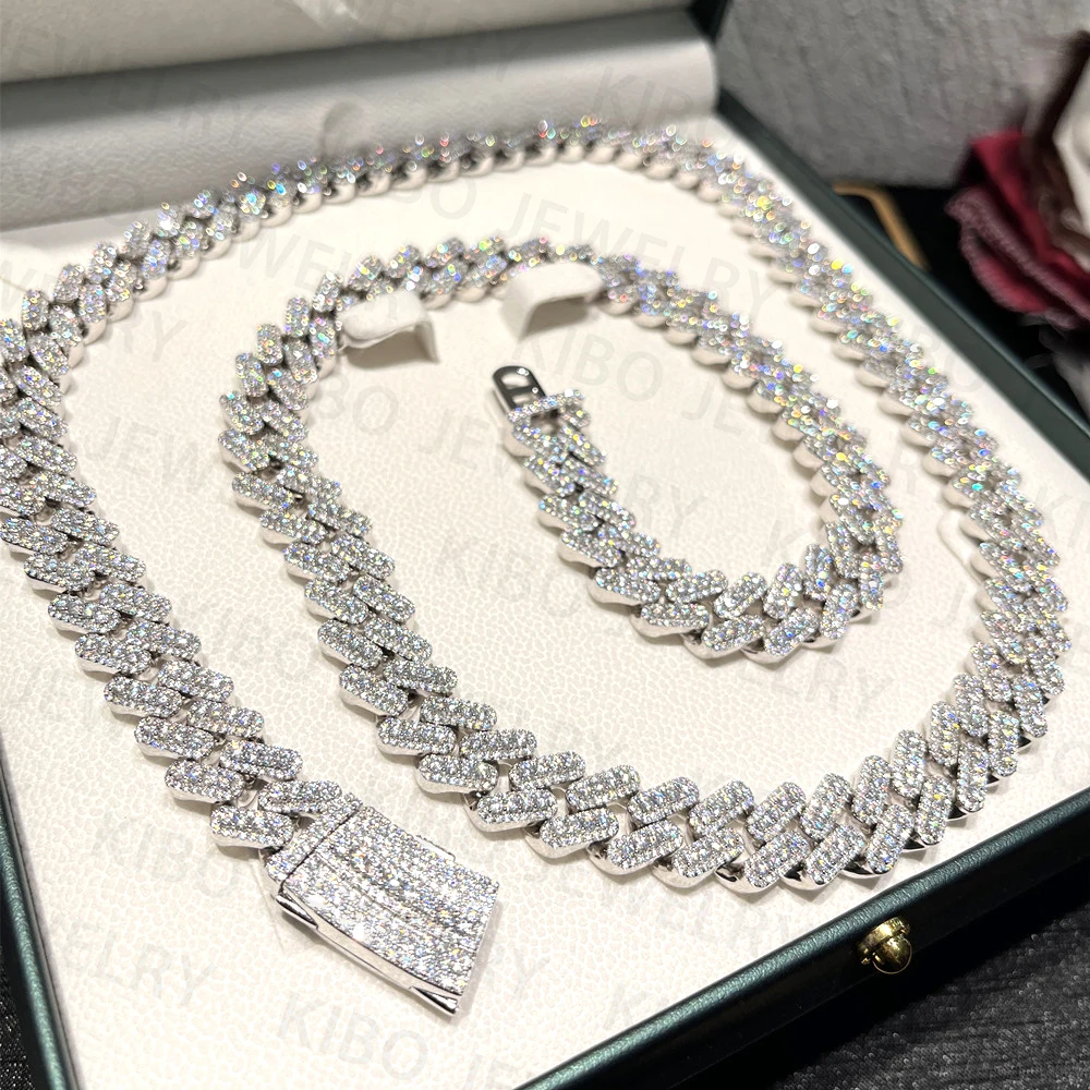 15MM 18MM hand setting hip hop jewelry custom iced out vvs moissanite diamond cuban link chain