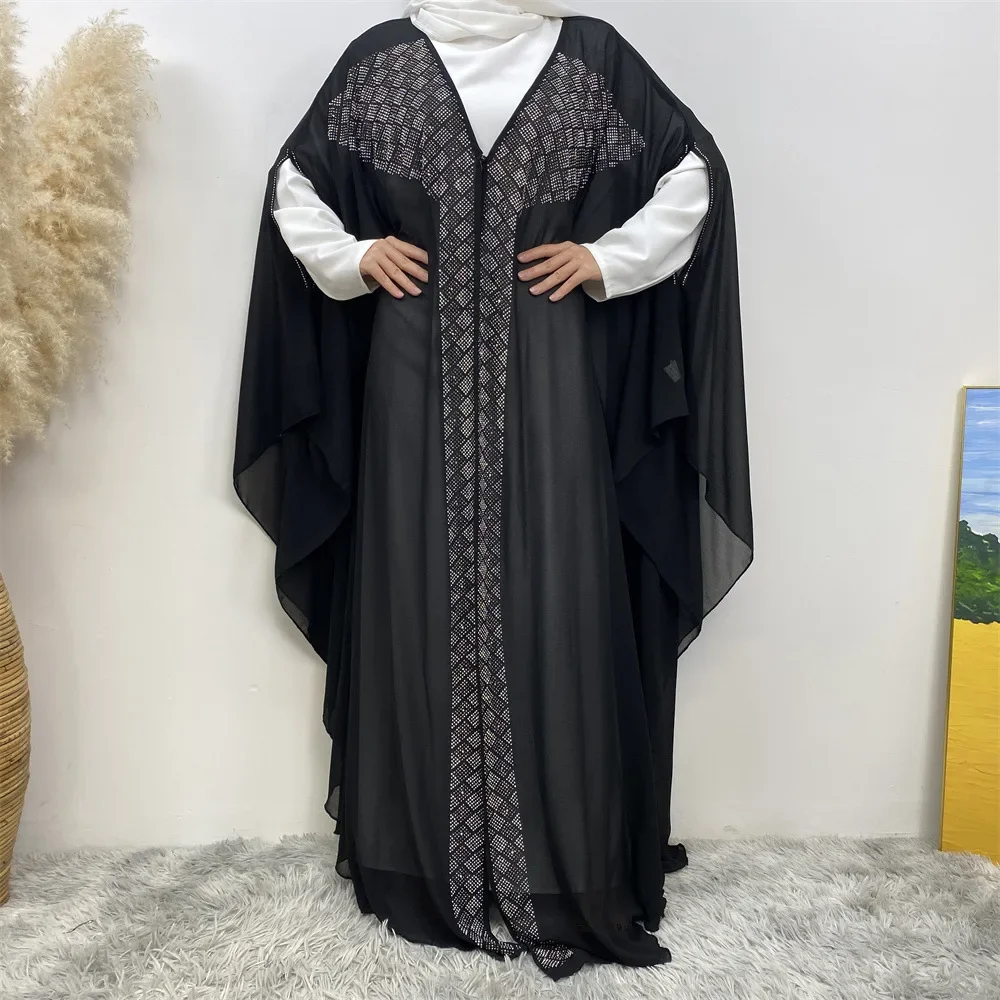 Eid Abayas for Women Dubai 2025 Muslim Chiffon Open Abaya Diamonds African Robe Femme Musulmane Islam Kimono Jalabiya Djellaba