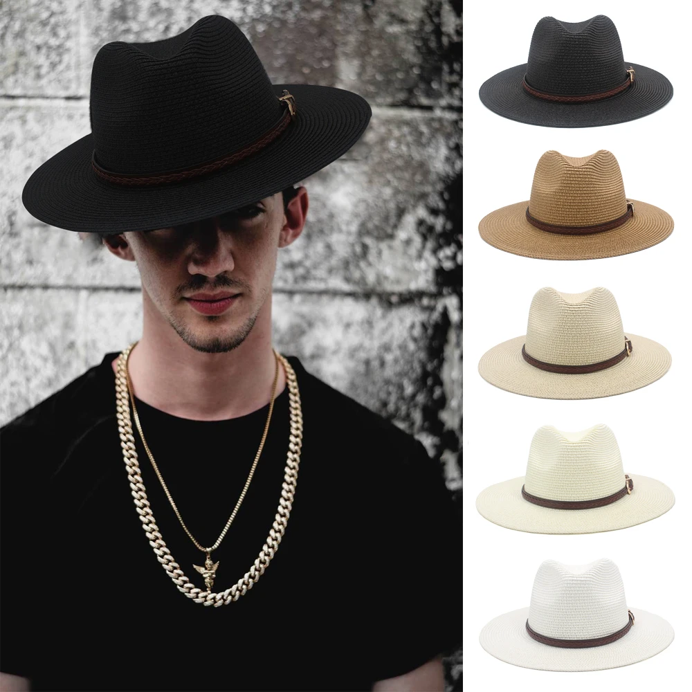 

Men Women Soft Straw Panama Hats Summer Fedora Wide Brim Sunhats Trilby Caps Outdoor Beach Travel Sombrero Size US 7 1/4 UK L