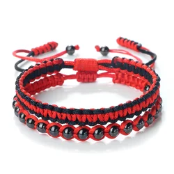 2Pcs/set Handmade Copper Beads Bracelet Woven Adjustable Red Black Rope Buddhist Tibetan Bracelet for Women Men Fashion Jewelry