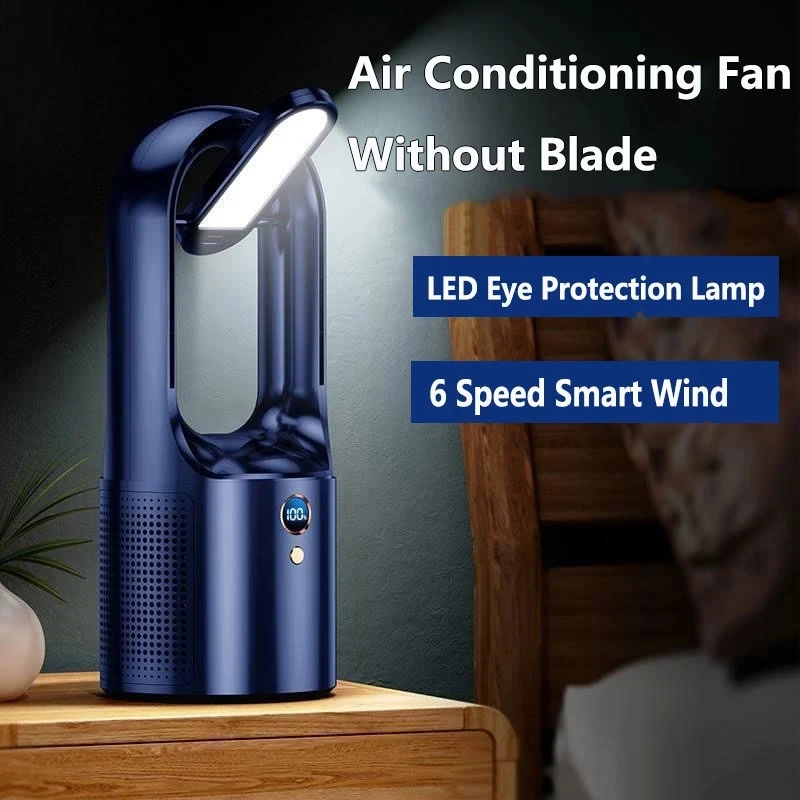

2023 New Bladeless Electric Fan LED Display portable Desktop Lighting Cooler Cooling Fan for Office Camping Wireless TYPE C
