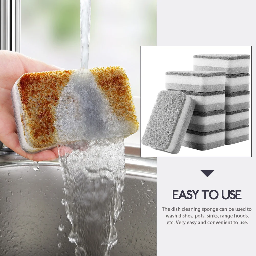 10 Pcs Sponge Scouring Pad Dish Scrubber Sponges at Home Kitchen Pads for Washing Dishes Grey