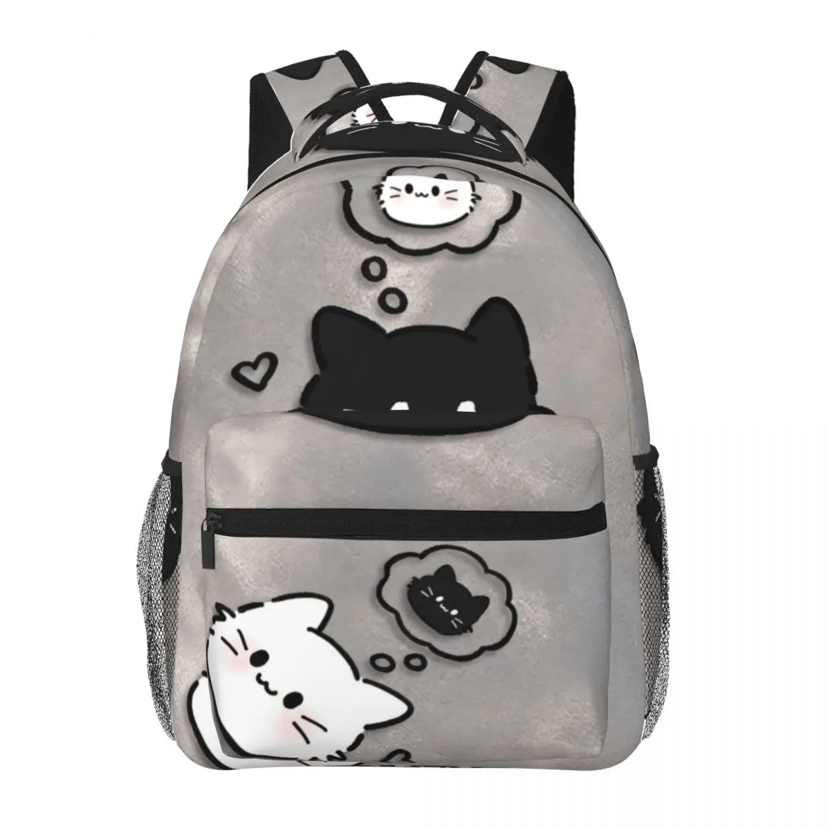 Aesthetic Animal Student Backpack Center Cat Couple Cute Minimalist Grey Black White Streetwear Bookbag for Teens College Travel