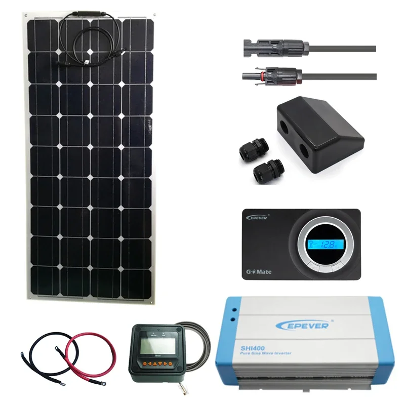 

100W Complete Solar Panel Kit For Charge RV Home Marine Cottage System 12V EPever Inverter Controller Solar Connector MT50 Kits