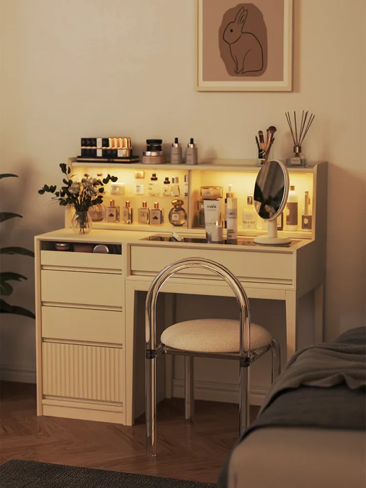 

RVR cream wind dresser combination small apartment bedroom solid wood paint with LED light dressing wood makeu