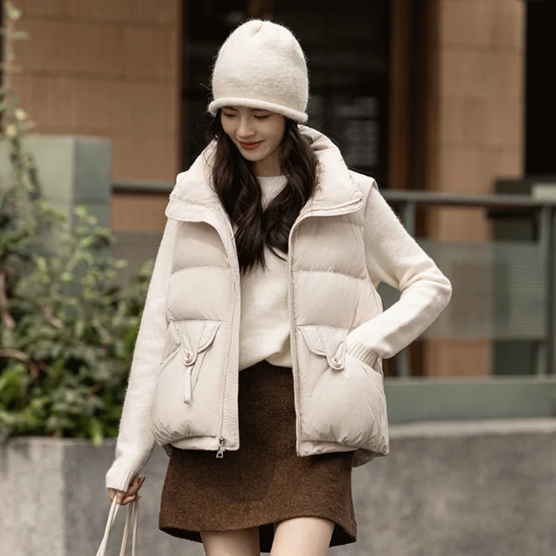 レディース ダックダウンベスト 半袖 パファージャケット 春秋 ファッション ベスト 女性用 フード付きジャケット VT-355