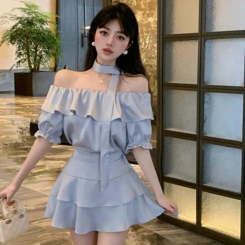 

Off-shoulder Women's Two Skirt Piece Set Korea Clothing Trend 2025 New in The Same Summer Fashion Ruffle Edge Female Outfits