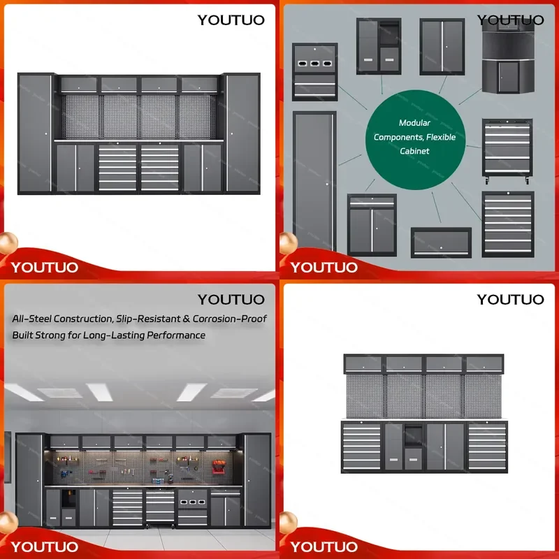 Multi-Functional Steel Tool Cabinet with Modular Workbench System