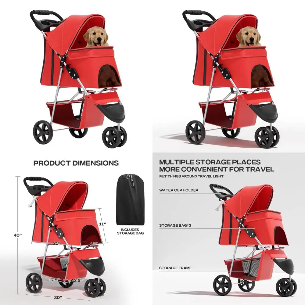 

Компактная коляска для домашних животных для маленьких собак весом до 10 фунтов или средних собак весом до 30 фунтов, идеально подходит для 2 кошек, 3-колесная прогулочная коляска с ручкой.