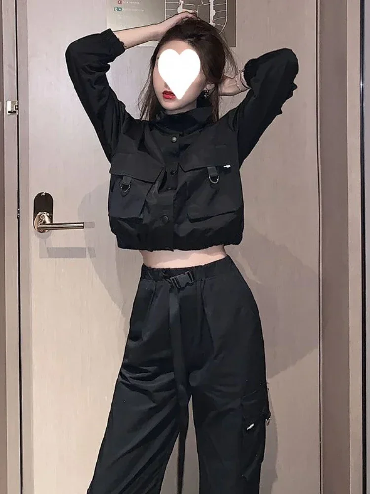 여성용 2 피스 세트 자켓 및 바지 카고 트랙 슈트 한국 스타일 캐주얼 streetwear 스포츠 복장 가을 겨울 야외 착용
