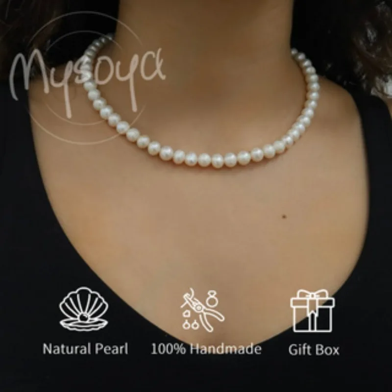 

Жемчужное ожерелье Mysoya из пресноводного жемчуга, белое, 8-9 мм, с подарочной коробкой, подарок для нее на День рождения, свадьбу, День святого Валентина