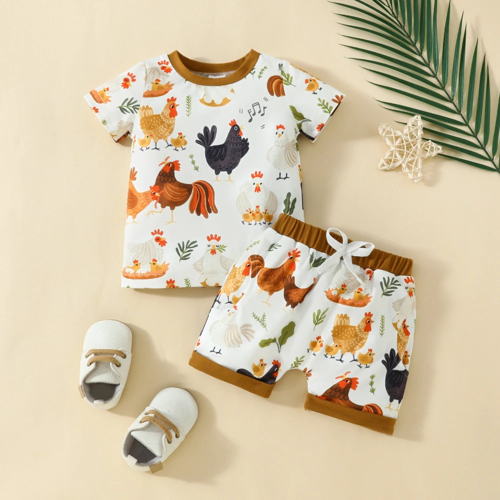 Baby Girls Boys Clothing Set Kid Short Sleeved Shirt+Shorts 2pcs Tracksuit 2024 Summer Children's Animal Printed Sportswear