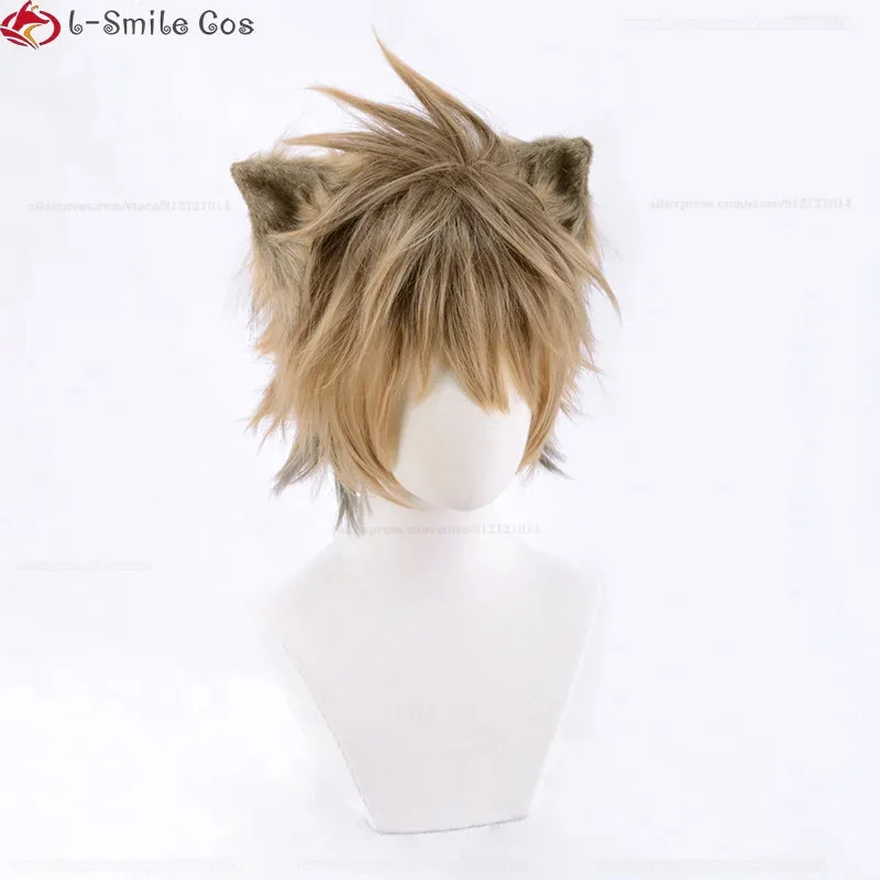 Qq38Anime Ruggie Bucchi Cosplay Rambut Sintetis Pendek Tahan Panas Wig Permainan Peran Halloween + Topi Wig
