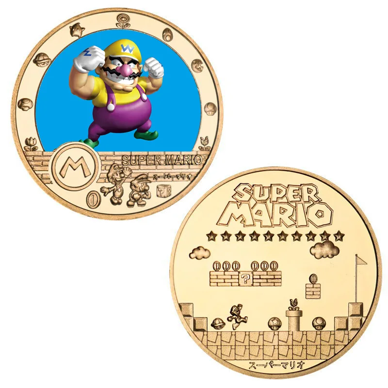 سوبر ماريو بروس يوشي عملة تذكارية أنيمي الأميرة الخوخ واريو الطرفية جمع عملة ديكور المنزل هدايا الأطفال