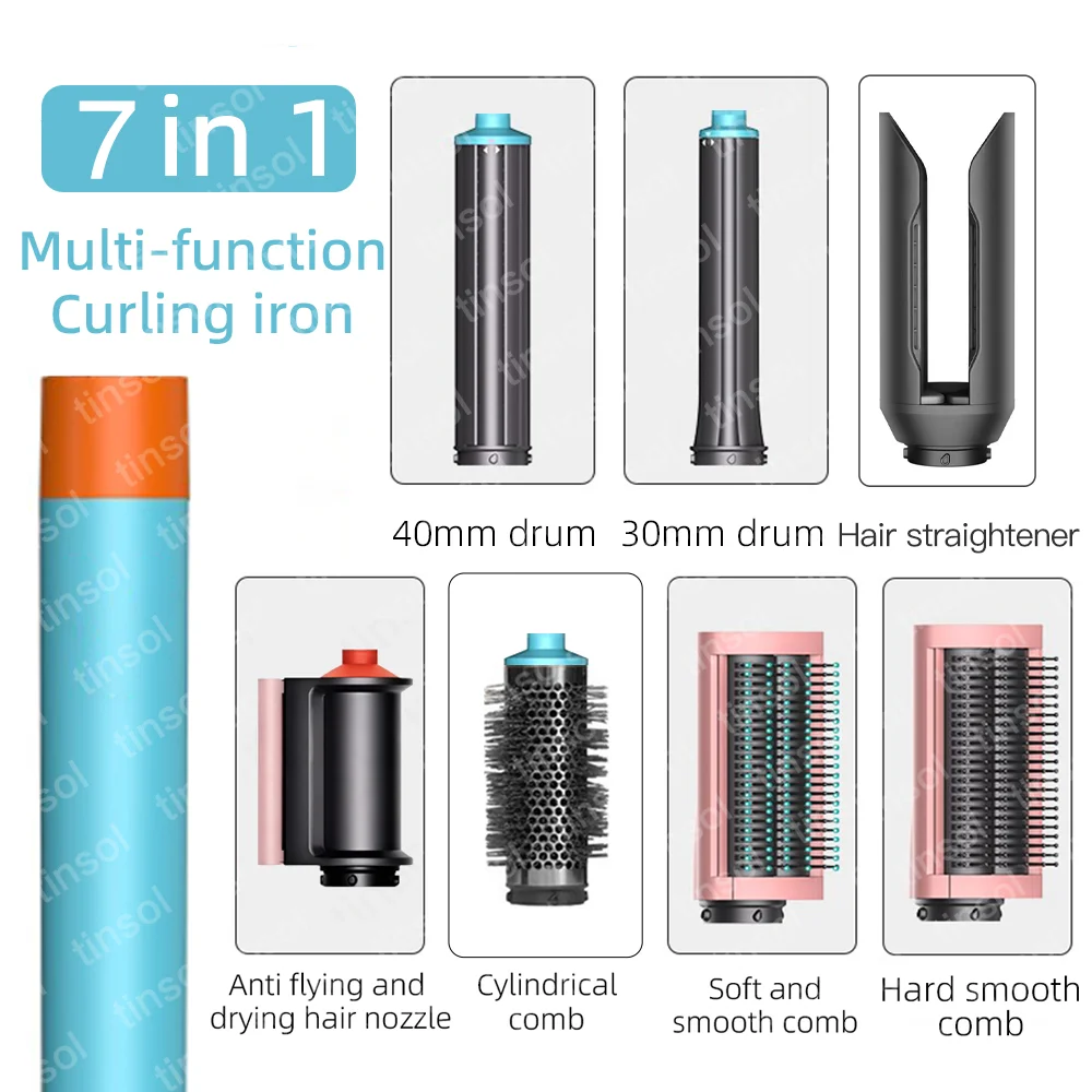 TINSOL 7-in-1 Multifunctionele Haardroger & Stylingtool Automatische Krultang Set 1300W Haargladmaker Professionele Salon Haardroger