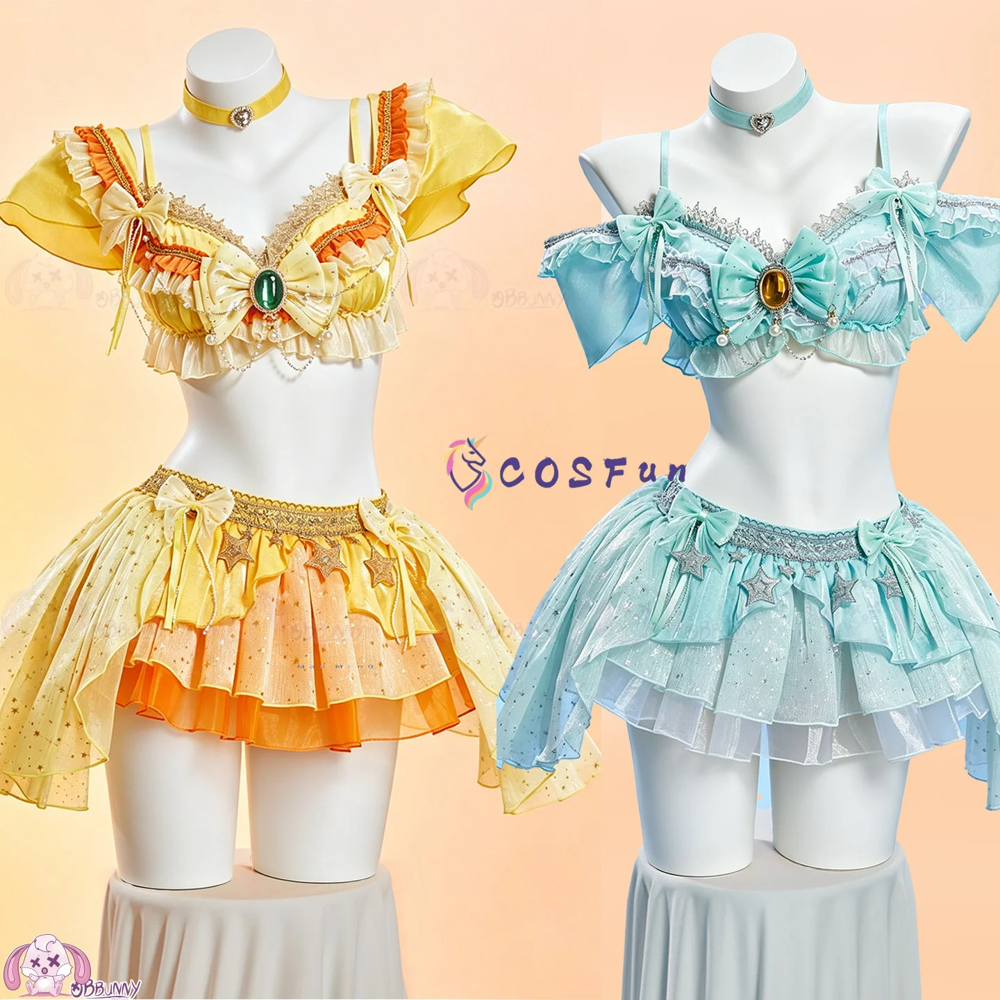 Light Blue Idol Stage Outfit Cosplay Costume Lovely Uniform Halloween Party Role Play Outfit Women HERO Cos
