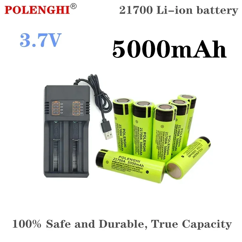 

100% true capacity 21700 3.7V 5000mAh flat top lithium-ion rechargeable battery, used for flashlight and car battery components