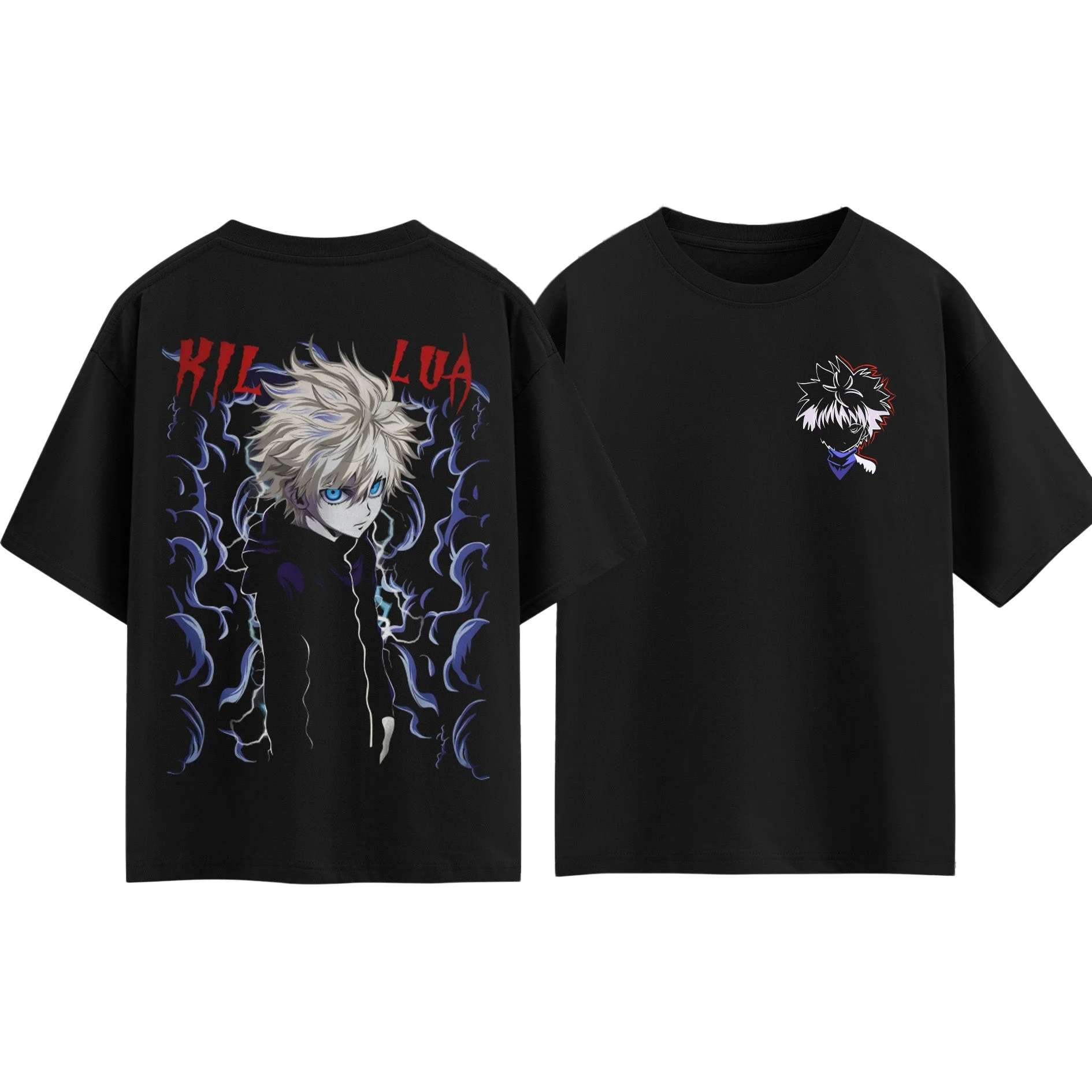 HUNTER×HUNTER Killua Zoldyck T‑Shirt Vintage Retro Anime Print Oversized Cotton Short Sleeve Unisex Otaku Casual Streetwear Tee