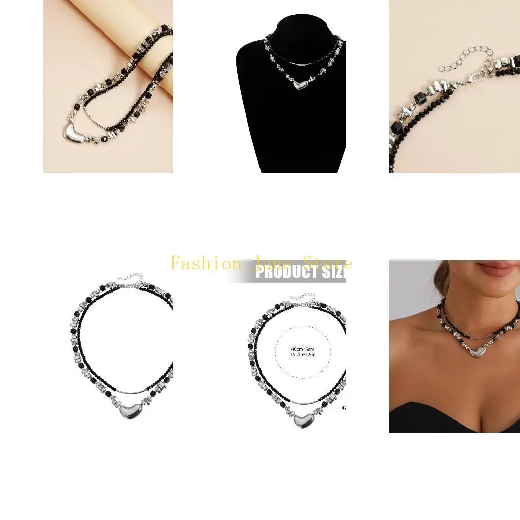 N5KA Dark Trendy Unique Heart Necklace Feature Adjustable Lightweight Design