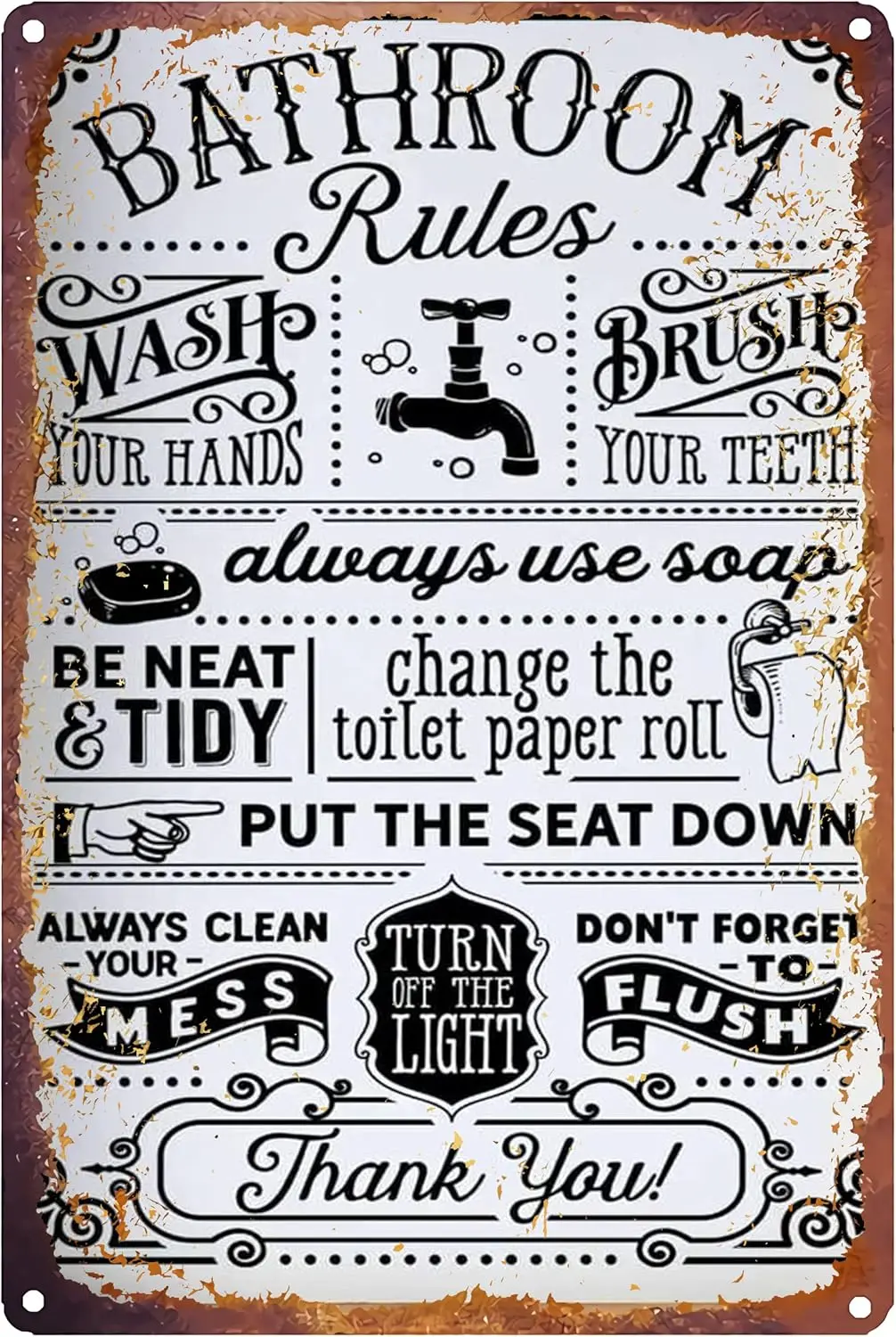 Retro Tin Sign Decor Funny Bathroom Rules Metal Man Cave Humor Restroom Signs and Vintage
