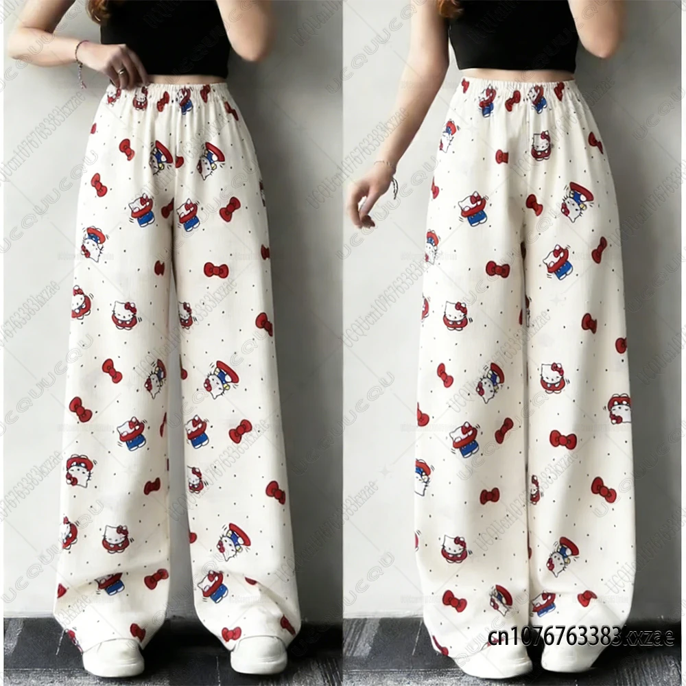 Y2K Sanrio Hello Kitty pantalones de pijama de franela ropa de salón acogedora dormitorio esencial lindo dibujos animados redes sociales moda pareja ropa de casa