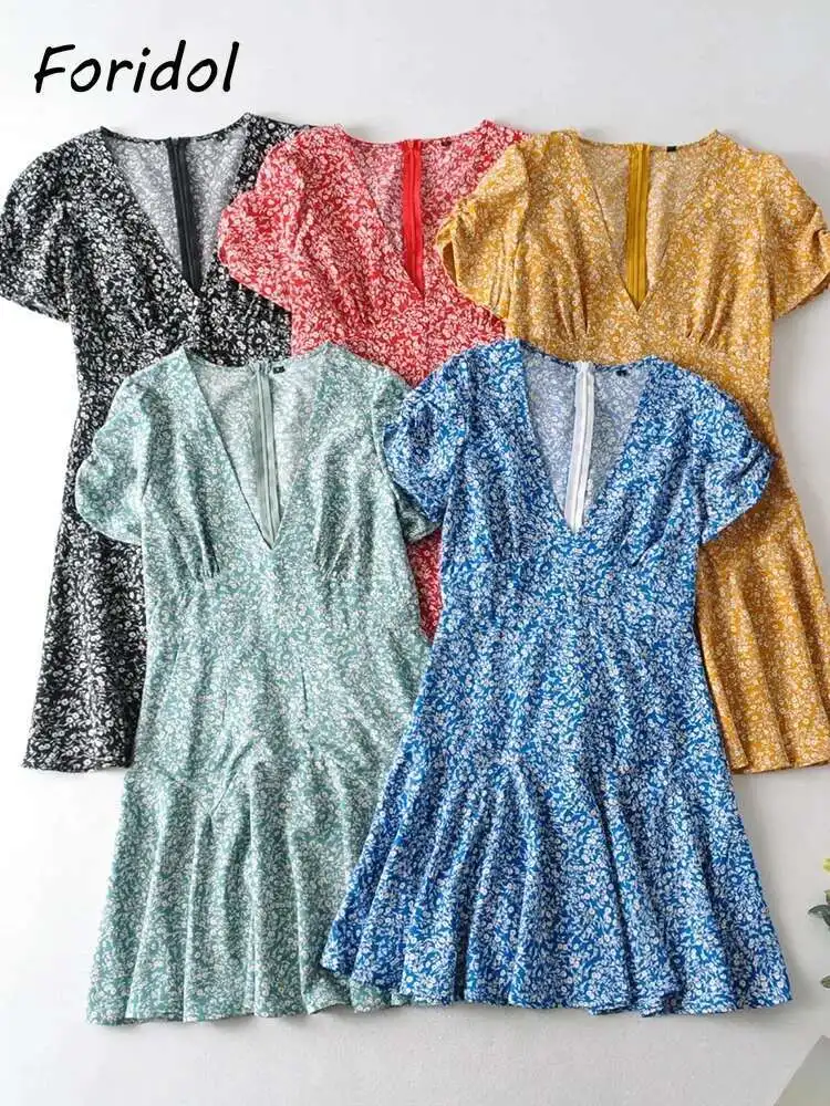 BabYoung Blue Ral Print Summer Beach Women Casual Holiday Short Sleeve Dress Boho Sundress Vestidos Fashion Clothes