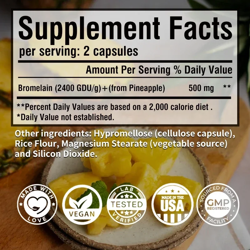 Bromelain Capsules - Boosts Immunity, Supports Bone, Joint and Muscle Health, Promotes Digestive, and Soothes Inflammation