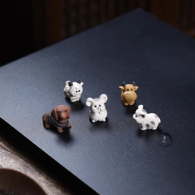Purple Clay Mini Tea Play Tea Pet Ornament,Mini Animal Statue,Cute and Fun Desktop Ornament,Tea ceremony accessories and gifts