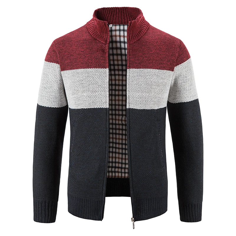 

Men's Stand Collar Cardigan Sweater Slim Fit Cable Knit Zipper Black Merino Wool Long Sleeve Fashion Men's Sweater