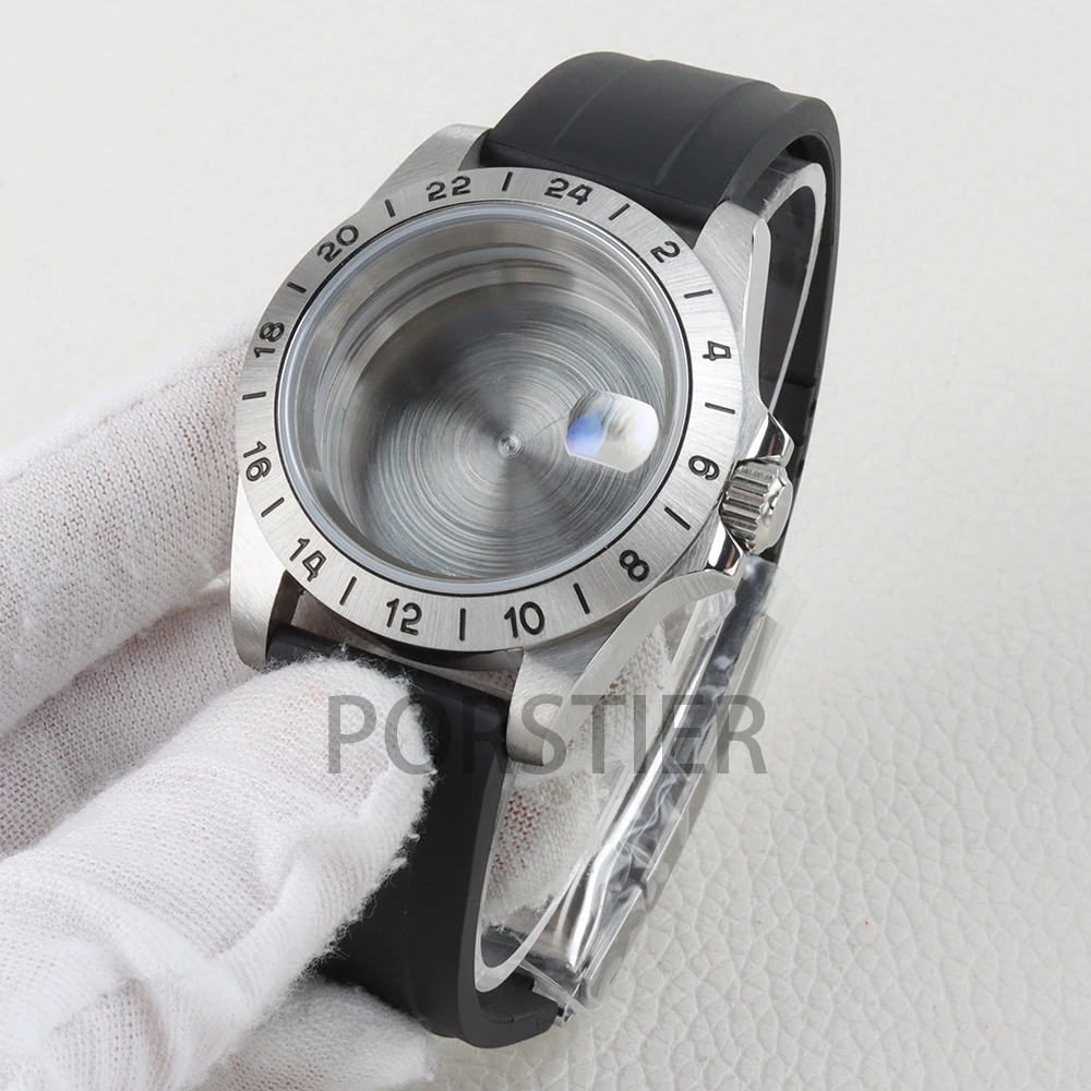 39mm EXP 24 Hours Watch Case Solid Steel Bezel for Explorer 2 Case FIT GMT Nh34 NH35 NH36 Movement Waterproof Sapphire Glass
