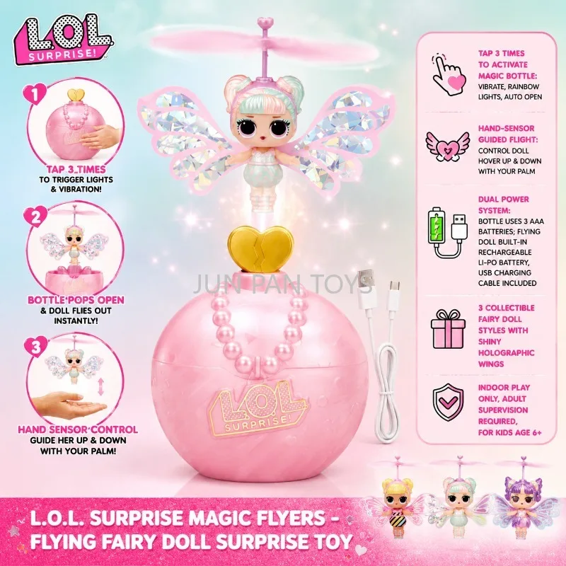 Muñeca Miniatura Original LOL Surprise Magic Flyers Fairy Pixie, Botella Mágica Táctil, Luces y Sonidos, Control Manual, Juguete de Regalo para Niños