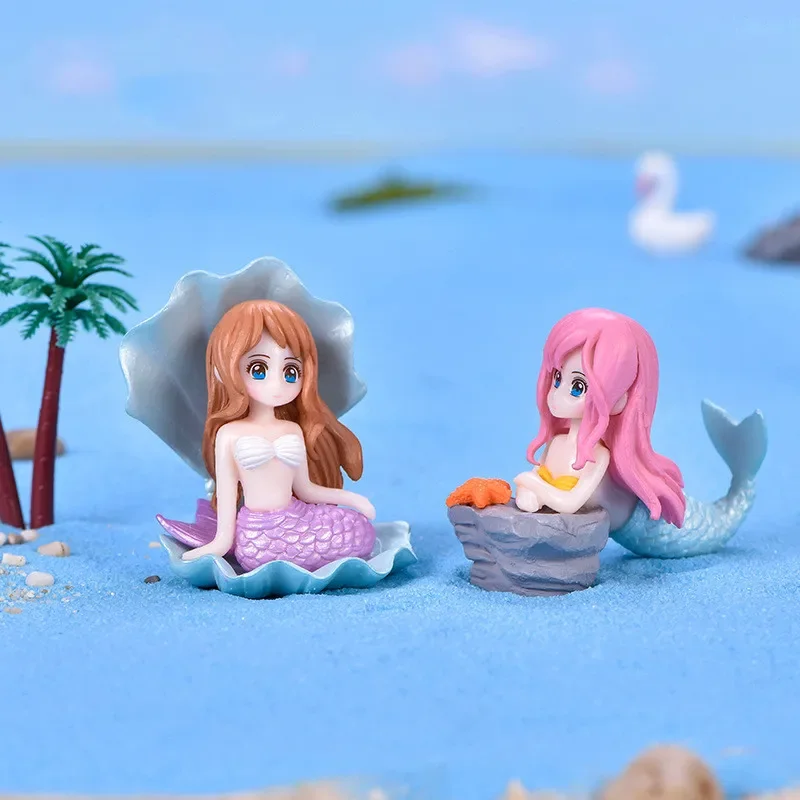 Figurine Miniature Cartoon Mermaid Crafts for Home Decor Kawaii DIY Fish Tank Aquarium Accessories Micro Landscape Decorations