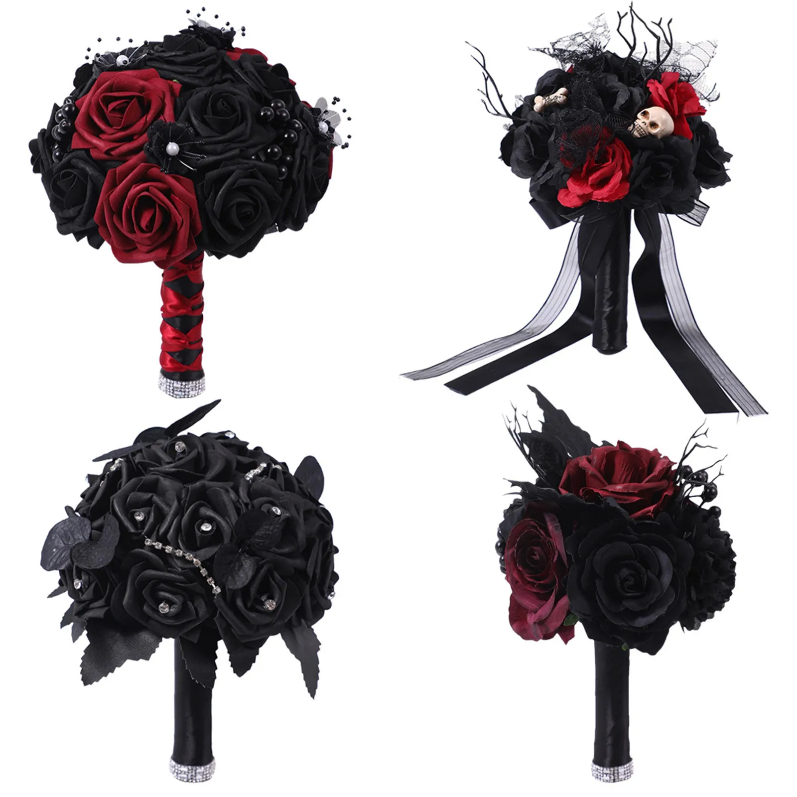 

Black Silk Artificial Rose Flower Head Bouquet Home Living Room Halloween Gothic Flowers Wedding Home Party Flower Decor