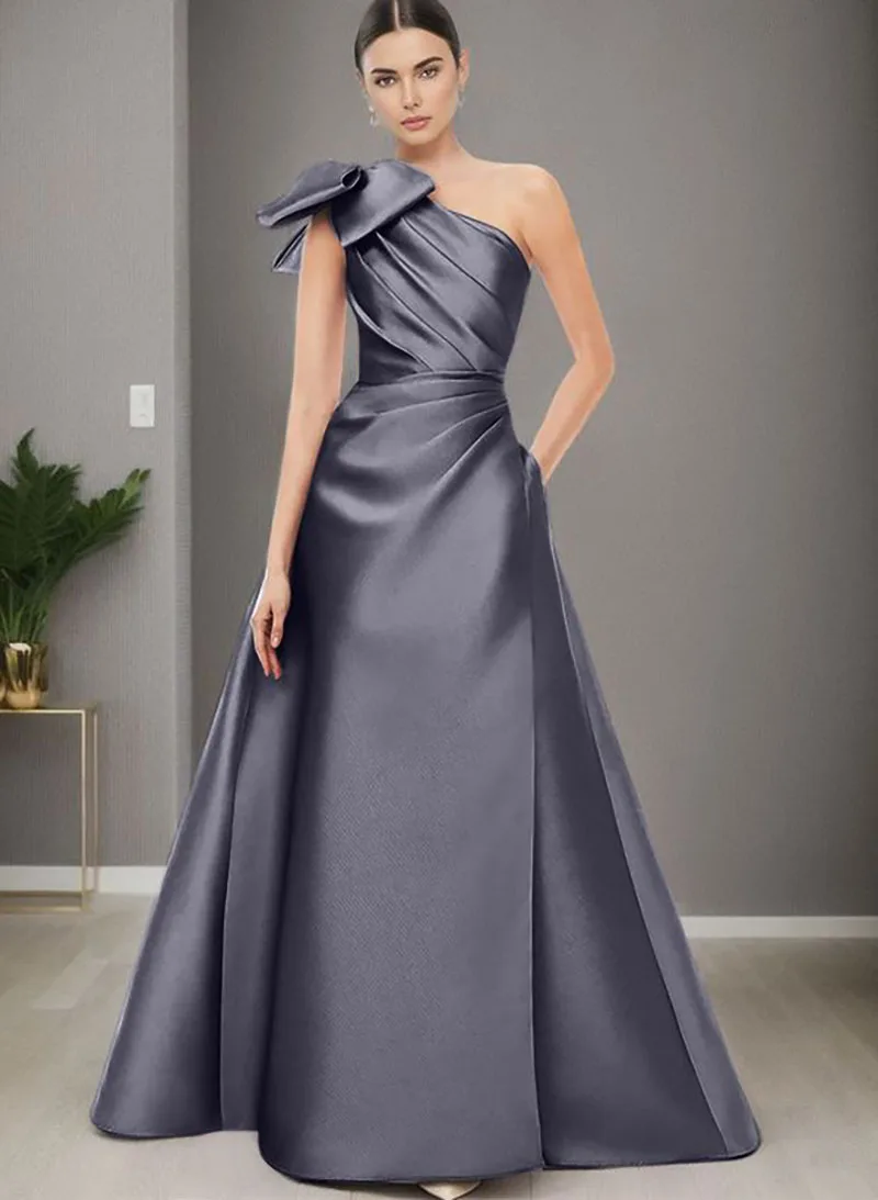 One Shoulder Elegant Satin A-line Prom Dress for Women Cocktail Dresses Long Bodycon Formal Evening Gowns with Back Slit