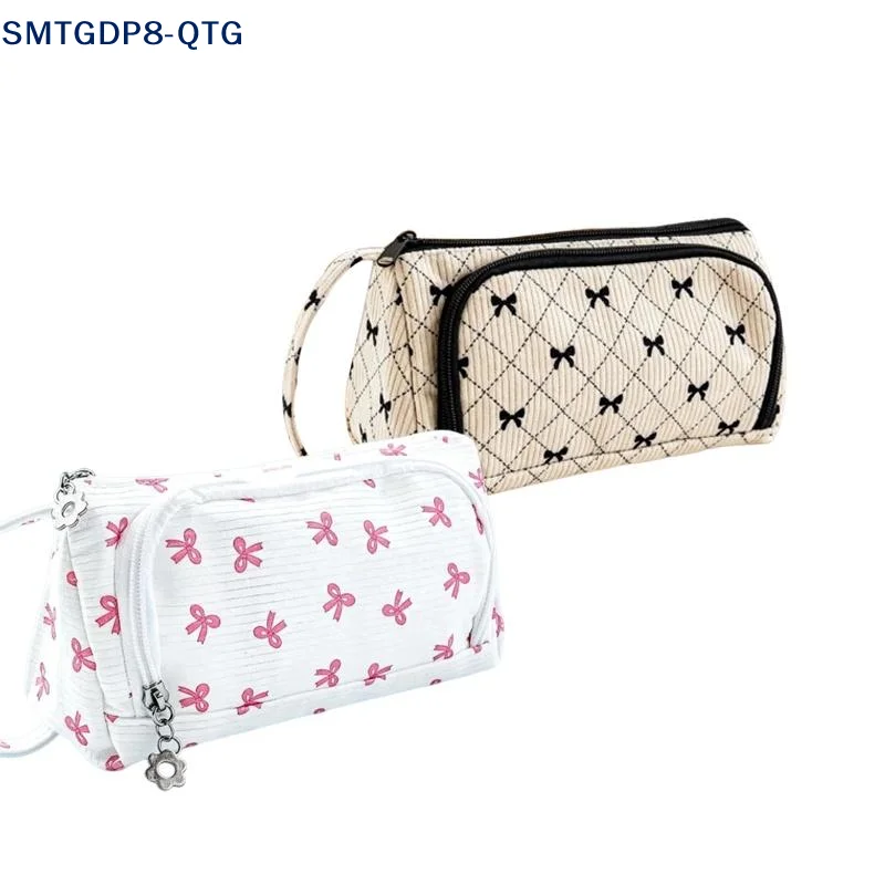 Hot Large Capacity Pencil Case Multi Compartment Cute Bow Pen Bag Flower Zipper Kawaii Stationery Pouch For School Office