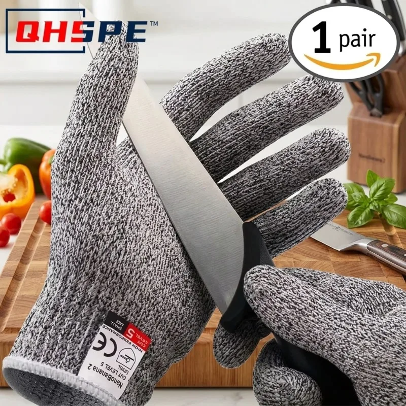 

Level 5 HPPE Anti-Cut Gloves, Kitchen Gardening Thorn Resistant Wear-Resistant Knitted Gloves for Building Glass Cutting