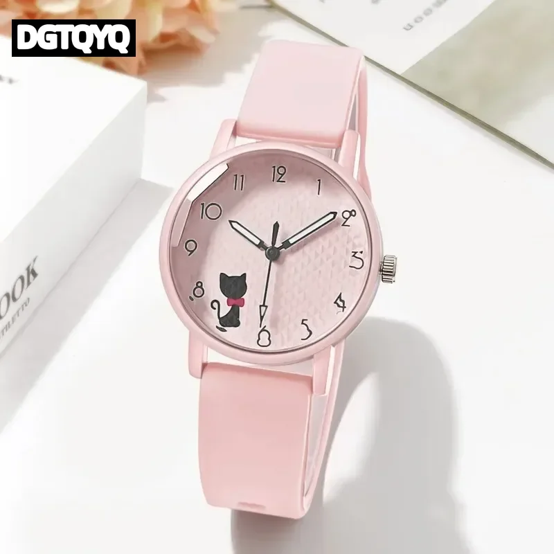 Cute Girl Quartz Watch Lovely Cat Dial  Silicone Strap Women Wristwatches Sport Ladies Watches Relógio Feminino Birthday Gift