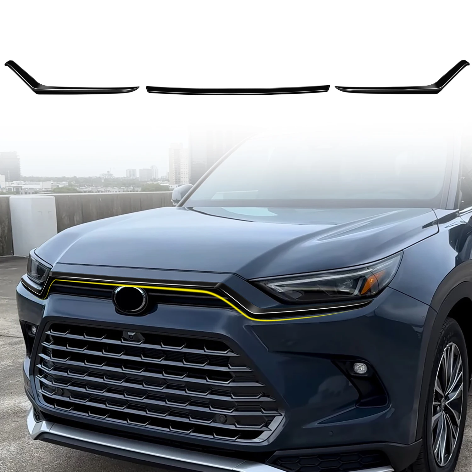 

Для Toyota Grand Highlander 2023 2024 автомобильные аксессуары ABS передняя наклейка на капот двигателя 3 шт.