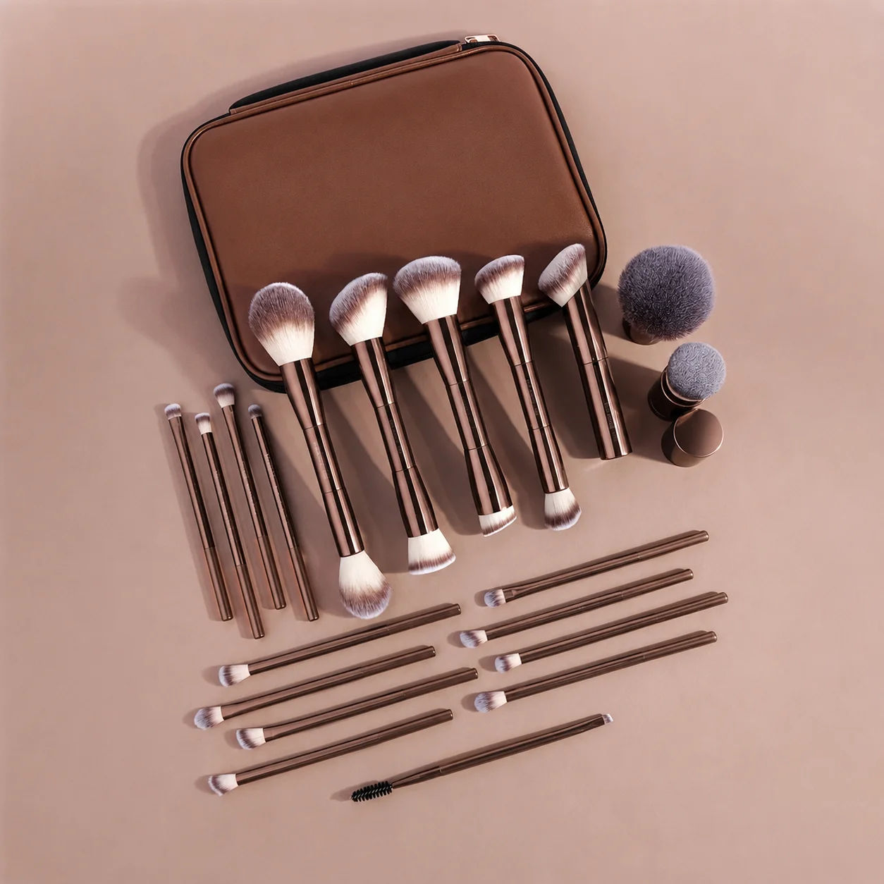 20pcs Set of Facial Makeup Brushes with a Brush Bag, Including Foundation Brush, Blush Brush, Powder Brush, Eyeshadow Brush, Eye