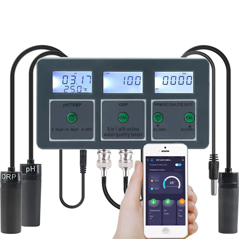 8-in-1 Tuya WiFi Smart PH Meter Datenlogger Temperatur TDS Salzgehalt S.G. EC ORP Wassertester Monitor Analysator für Aquarien Pool